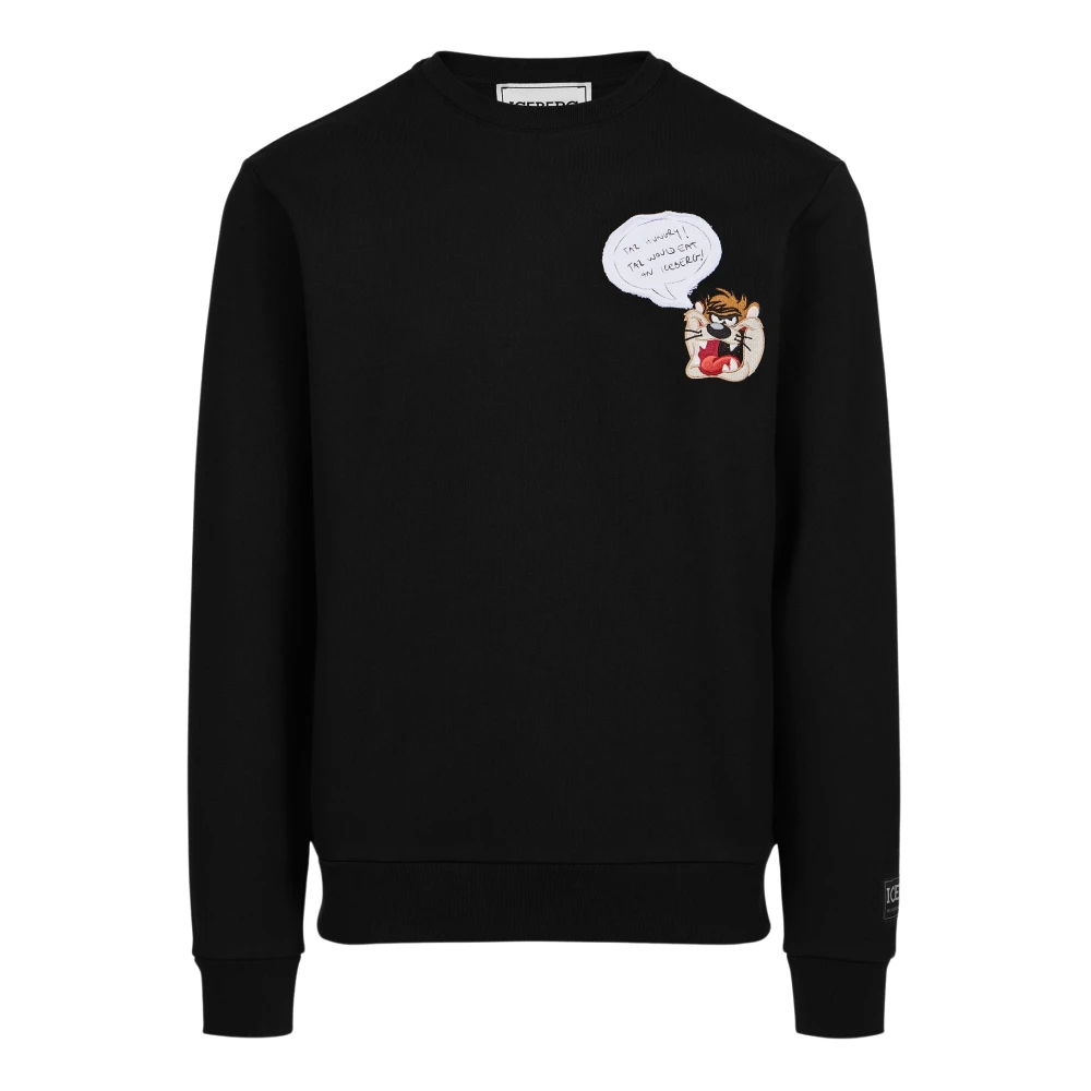 Iceberg Klassieke regular fit zwarte crewneck sweatshirt met Looney Tunes detail Black Heren