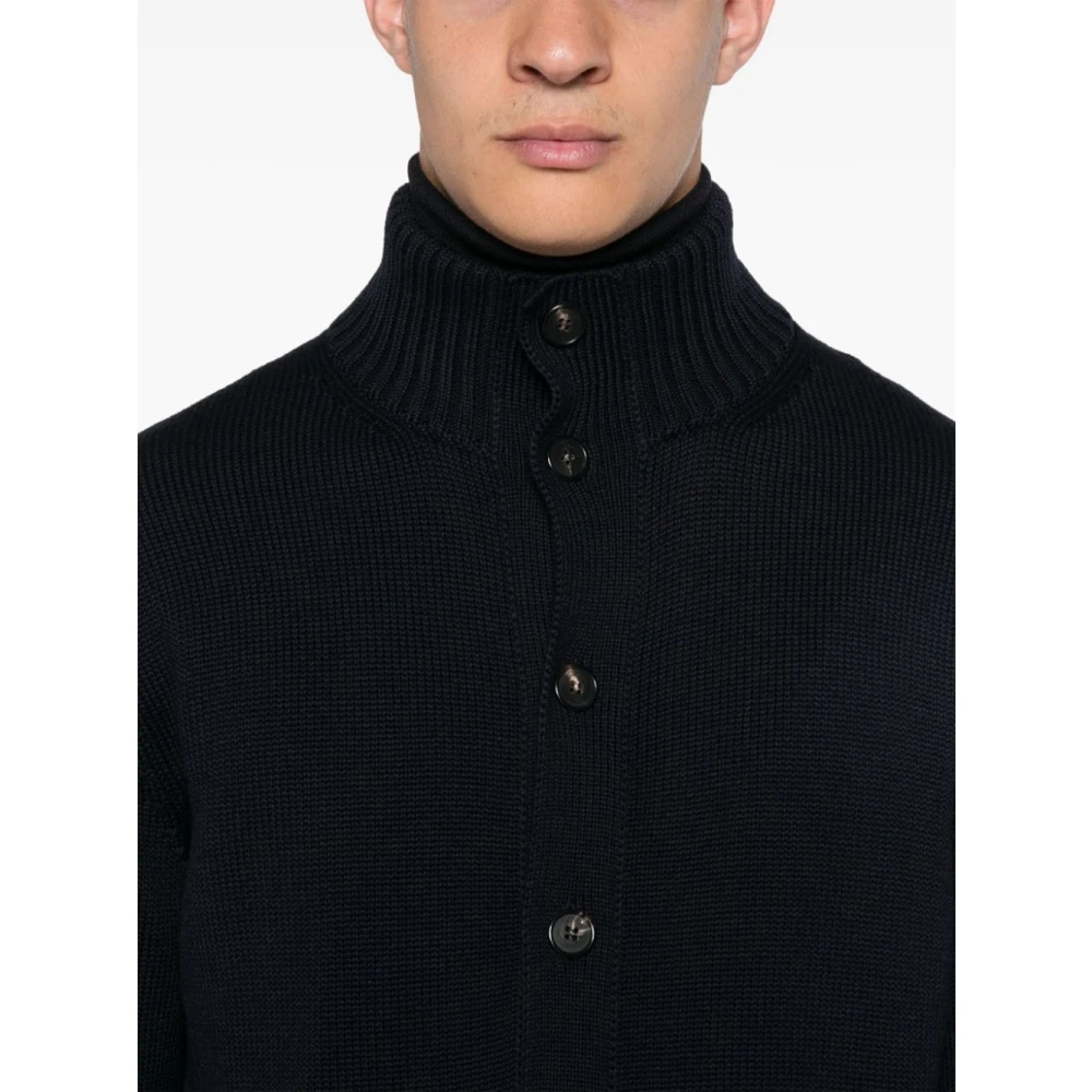 Zanone Navy Blauw Wol Gebreide Trui Black Heren