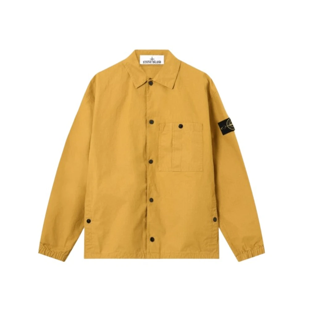 Stone Island , Light Jackets, Male, Yellow, M, Double-Coated Cotton Ripstop Overshirt