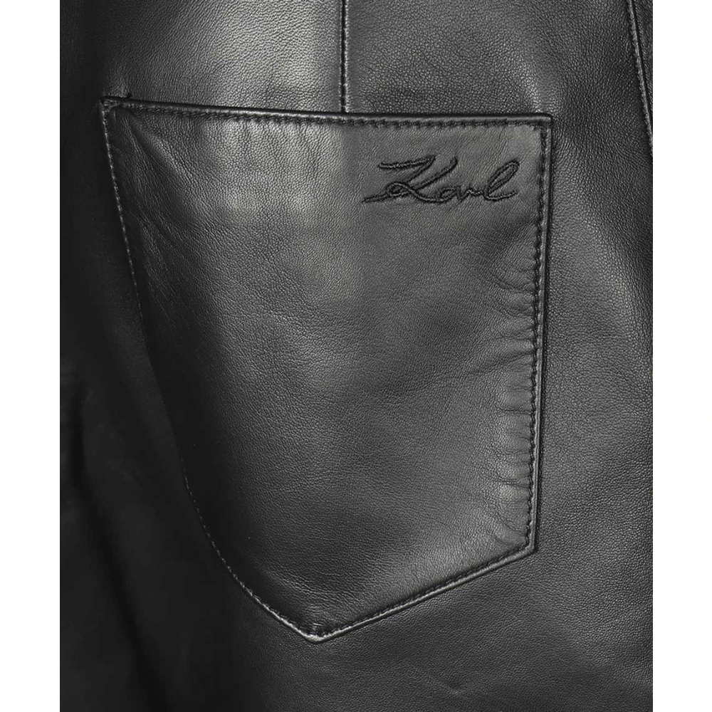 Karl Lagerfeld Geribbelde Leren Broek Black Dames