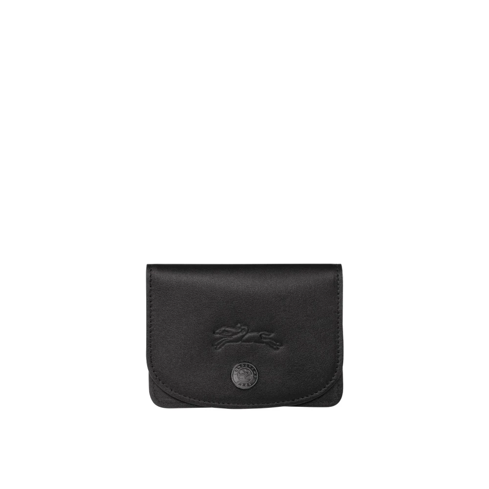 Longchamp Zwarte Leren Portemonnee met Ruthenium Hardware Black Dames