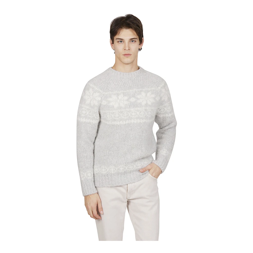 Eleventy Berg Jacquard Cashmere Alpaca Sweater Gray Heren