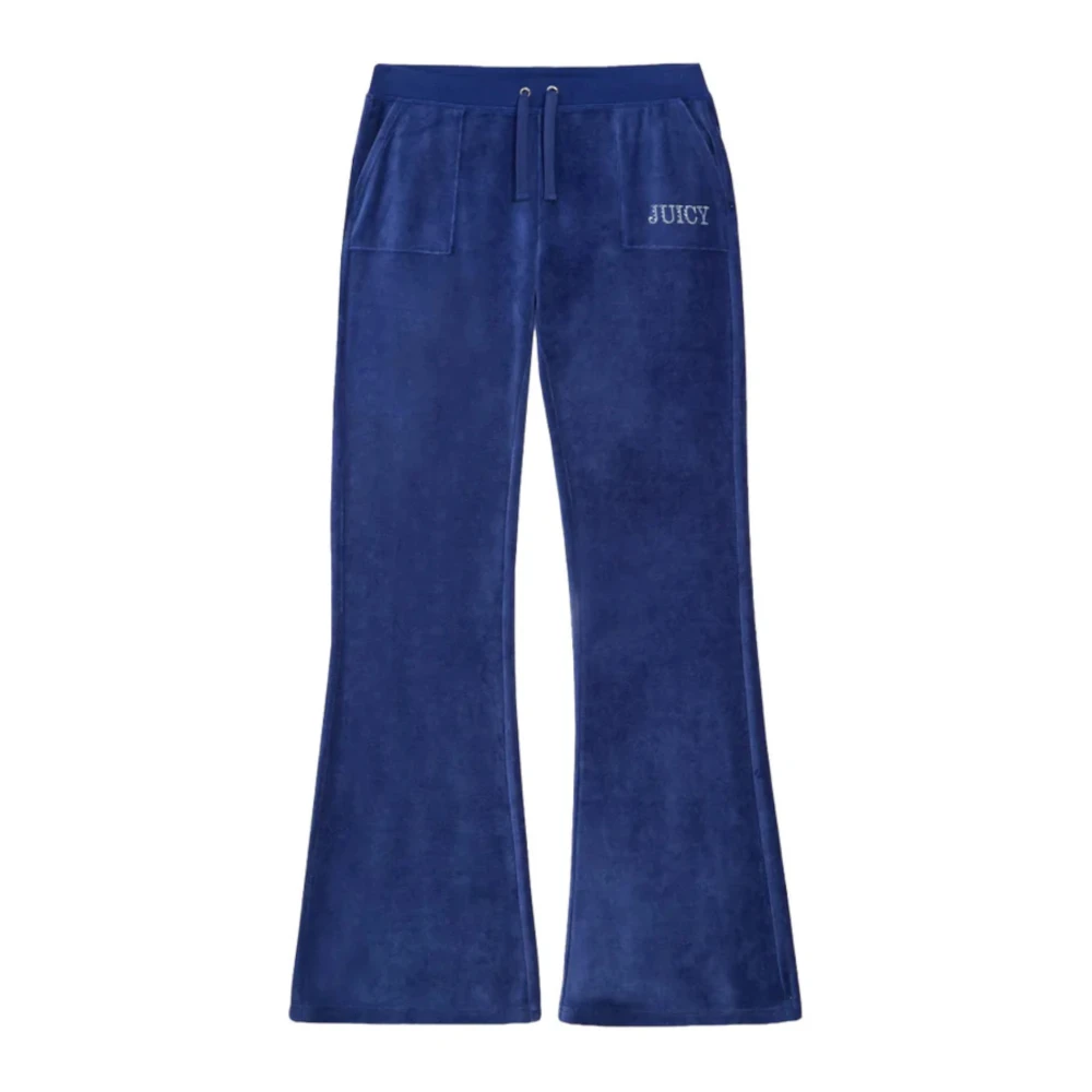 Juicy Couture Blauwe Fluweel Logo Geborduurde Broek Blue Dames