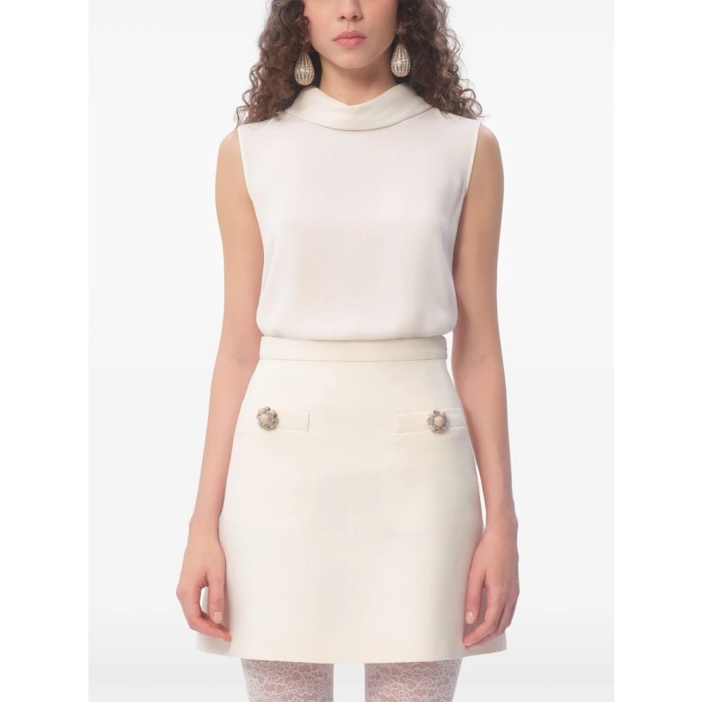 Valentino Ivoor Zijden Mouwloze Top Beige Dames