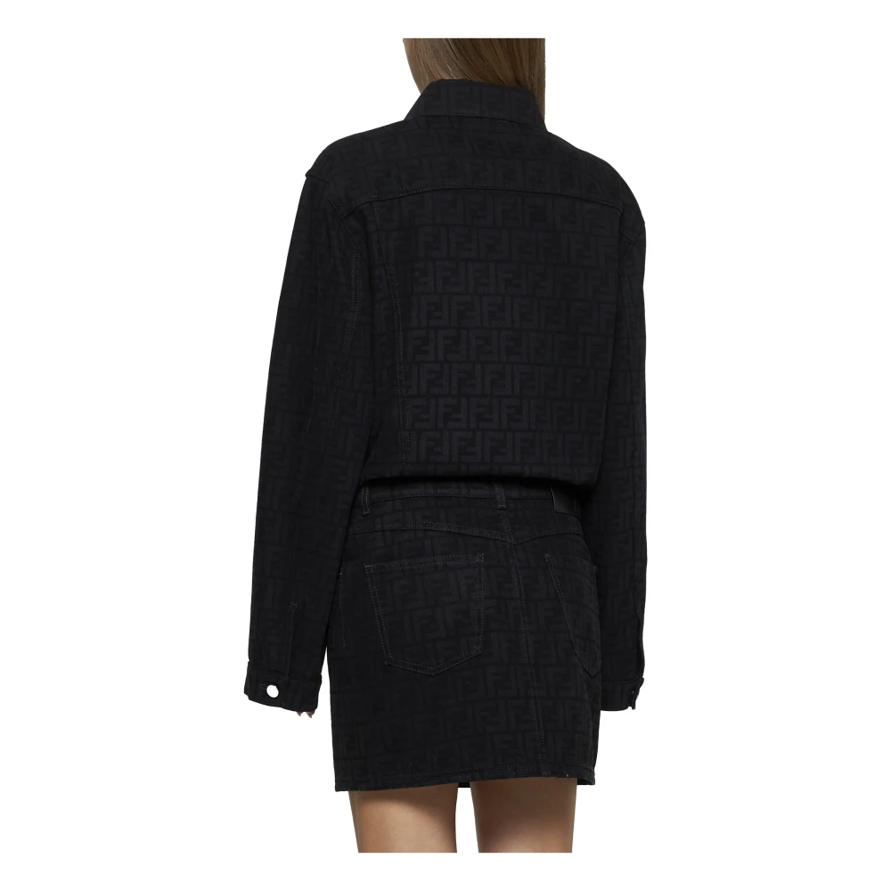 Fendi Zwarte Denim Minirok met FF Motief Black Dames