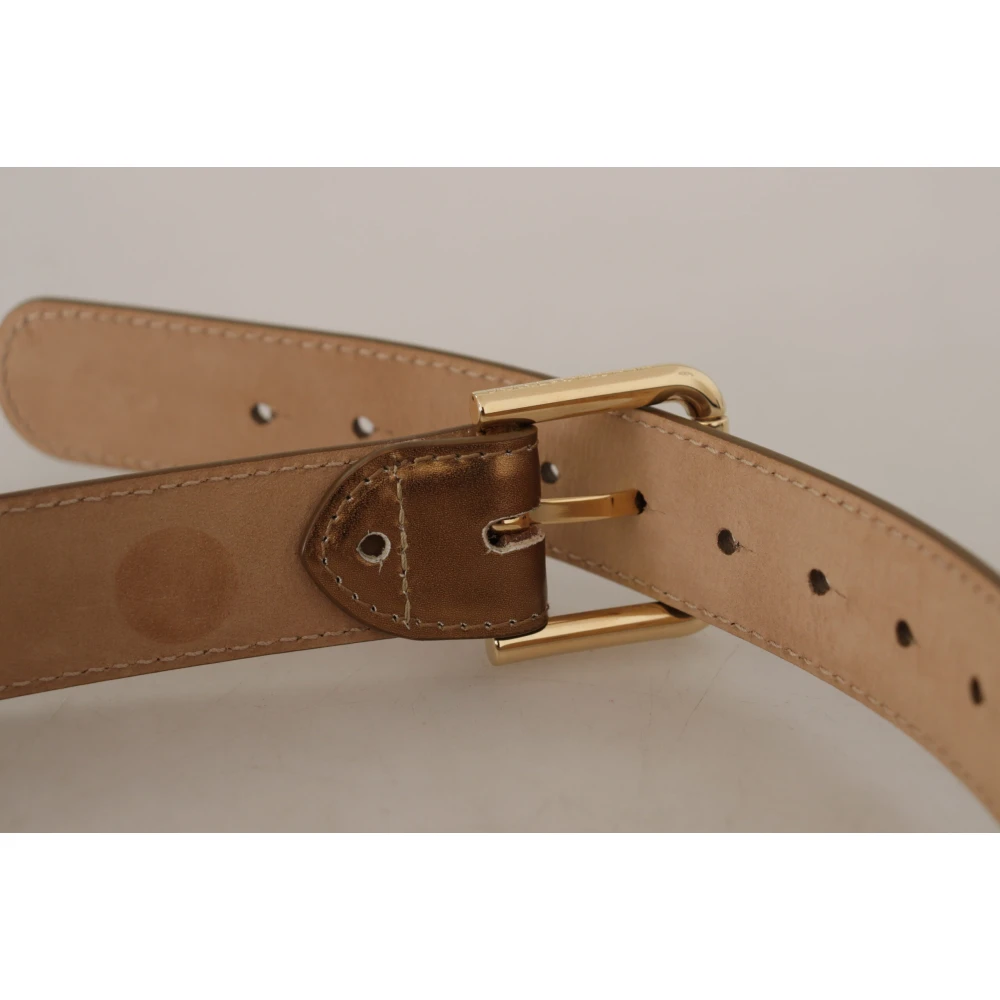 Dolce & Gabbana Bronzen Leren Riem met Gouden Gesp Yellow Unisex