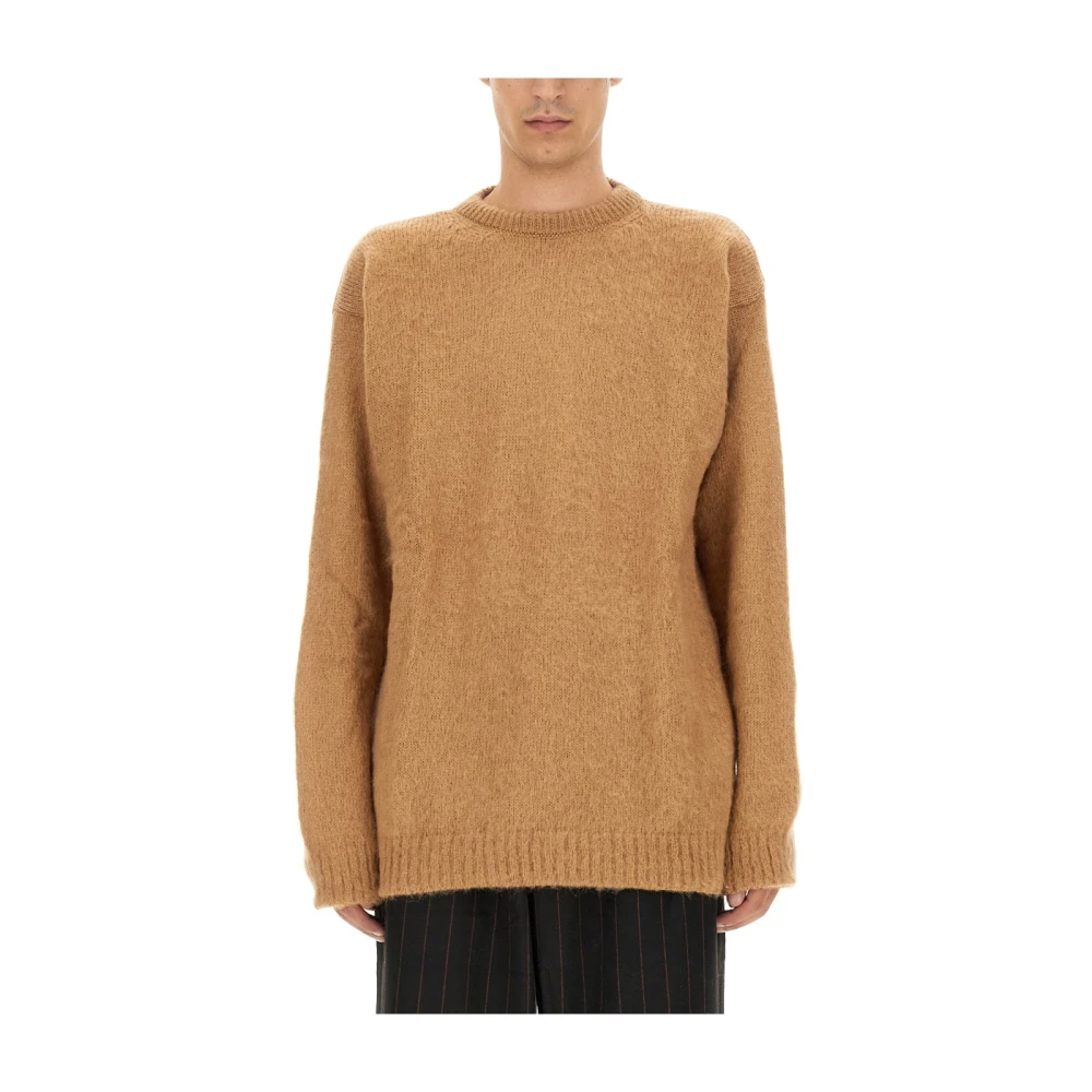 Family First Logo Trui in Mohair Mix Beige Heren
