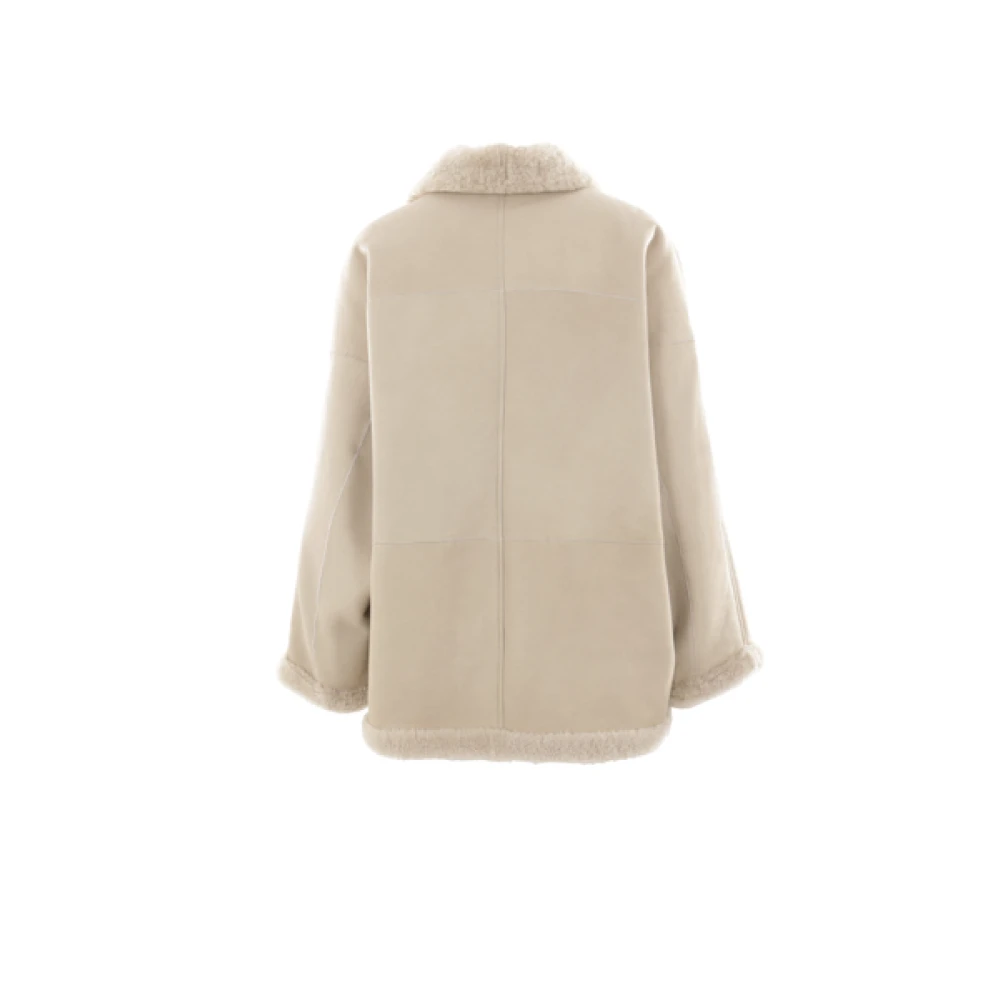BRUNELLO CUCINELLI Shearling Bikerjack met Geborduurd Detail Beige Dames