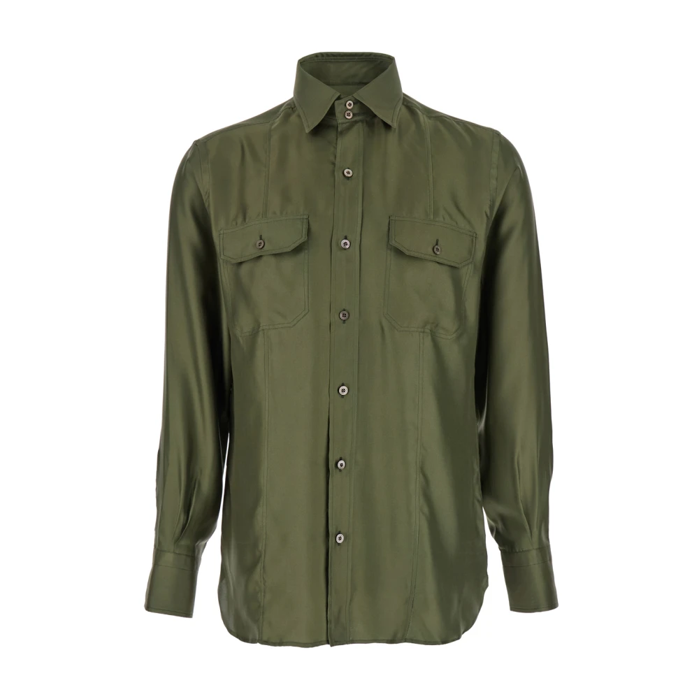 Tom Ford Groene Zijden Militaire Fit Shirt Green Heren