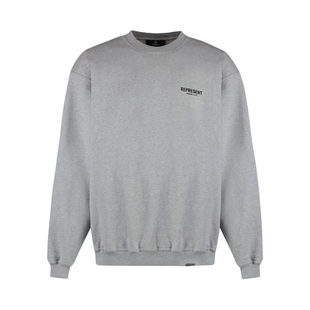 Represent Melange Logo Print Crew Neck Sweater Gray Heren
