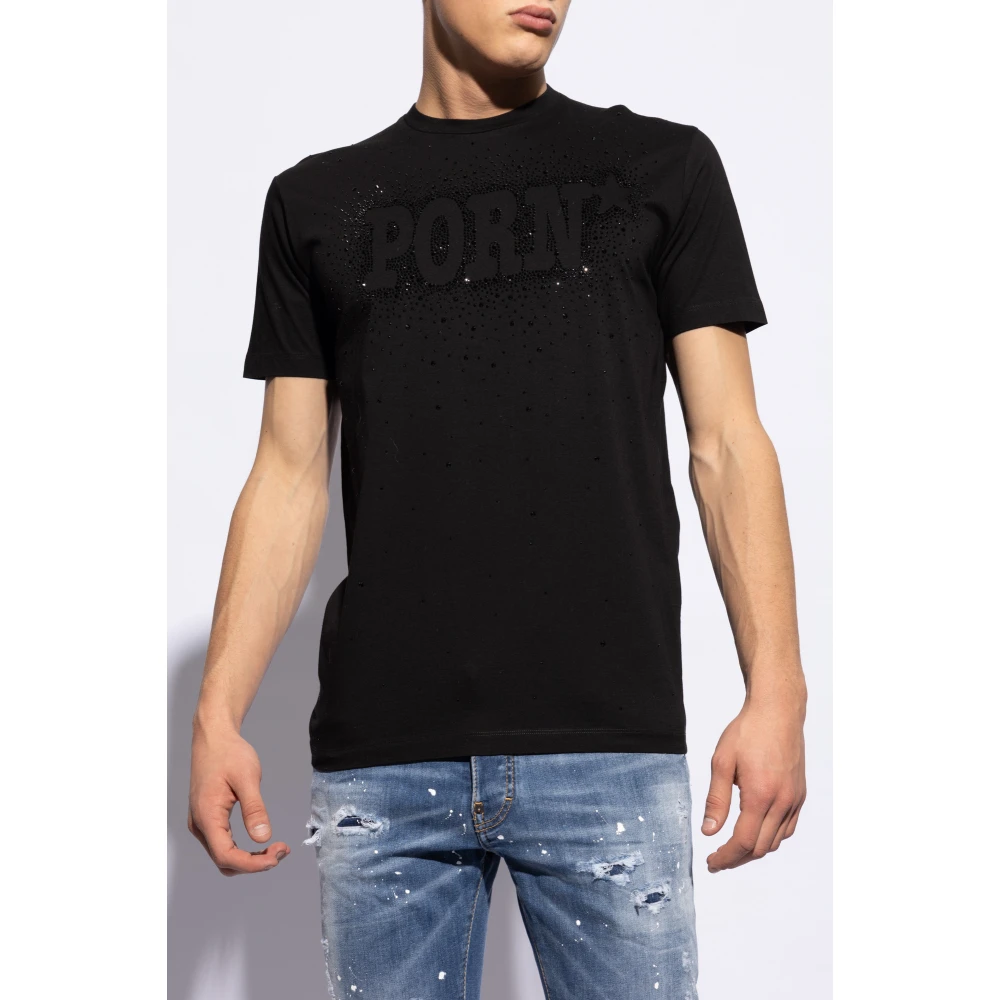 Dsquared2 T-shirt met fonkelende kristallen Black Heren