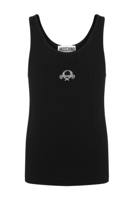 Svart Ärmlös Topp med Broderad Logotyp