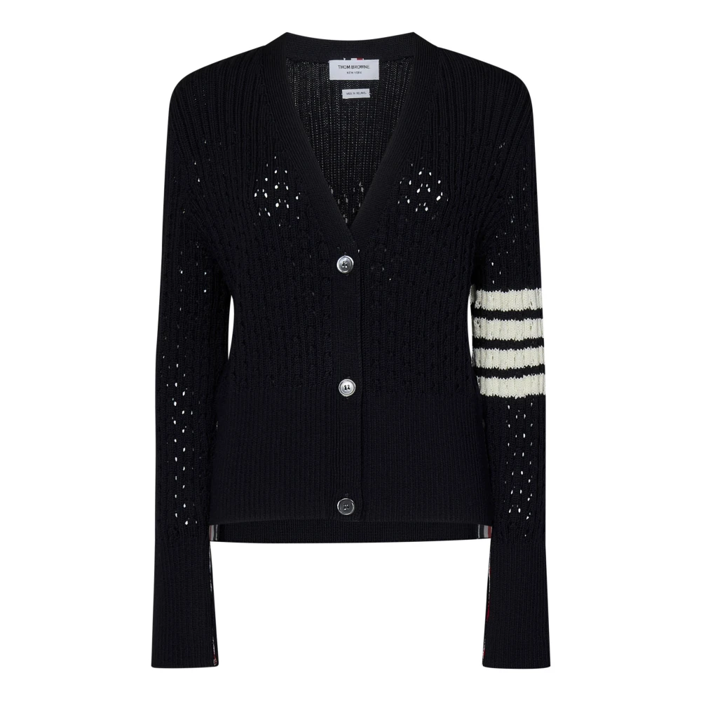Thom Browne Blauwe V-hals Cardigan Gebreide kleding Black Dames