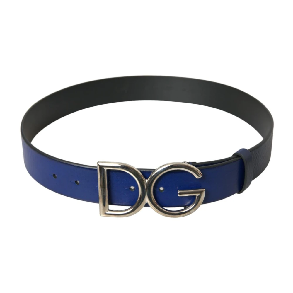 Dolce & Gabbana Blauw Leren Riem Metalen Gesp Blue Heren