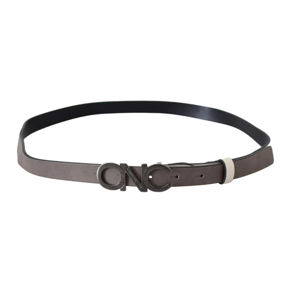 Costume National Unisex White Leather Letter Logo Buckle Belt