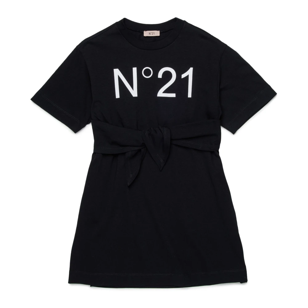 N21 Girls Black Dresses, 12 Y, Logo-Print Mini Dress