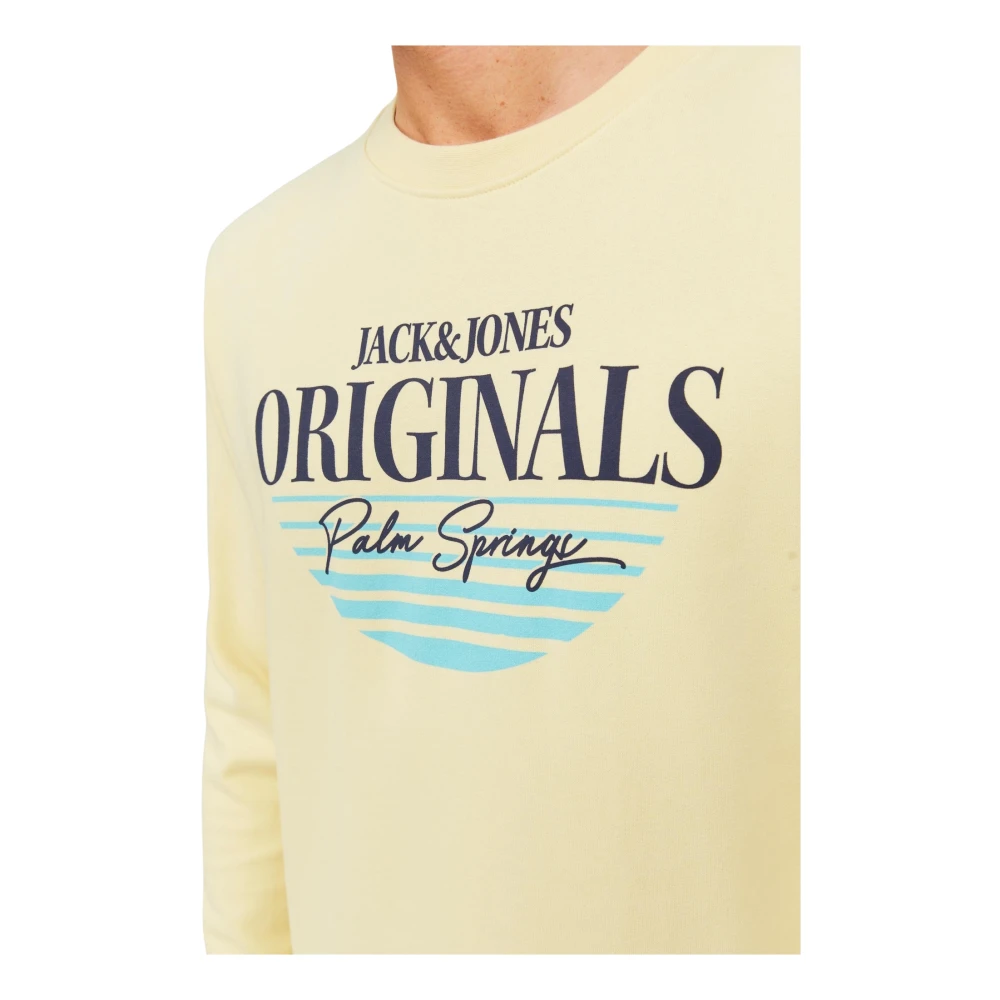 jack & jones Logo Print Sweatshirt Pullover Casual Yellow Heren