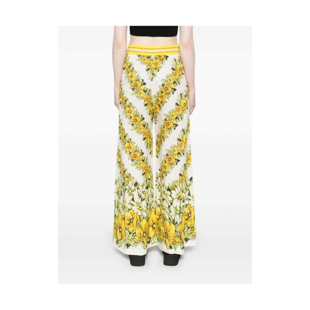Alemais Citroengele Bloemen Linnen Wijde Pijp Broek Multicolor Dames