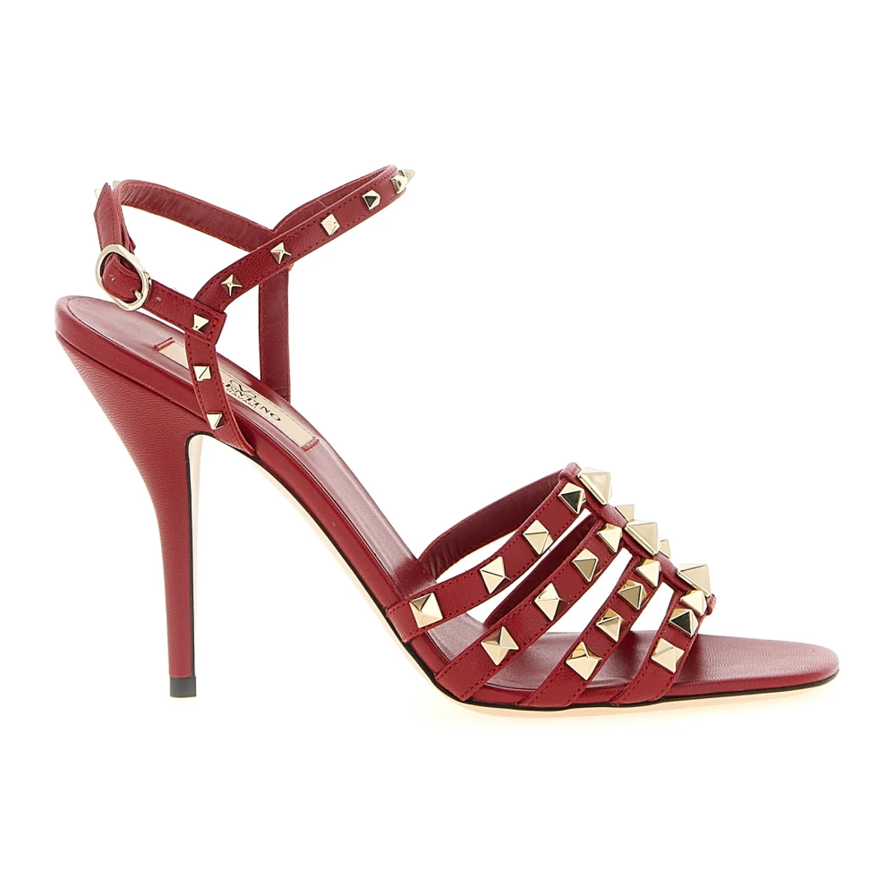 Valentino Garavani Rockstud Kidskin Sandal - Female - High Heel Sandals - Red - 4 Uk - Shoes