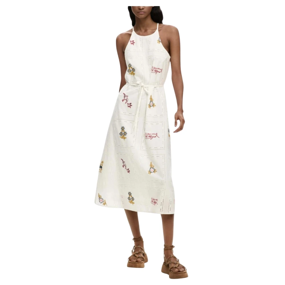 Desigual Kvinno Vit Klänningar Dam, M, Halter Midi Klänning