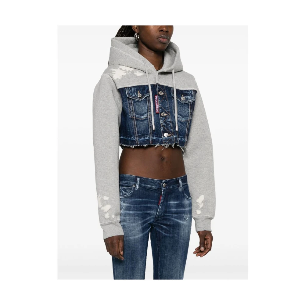Dsquared2 Indigo Blauwe Hoodie met Zakken Gray Dames