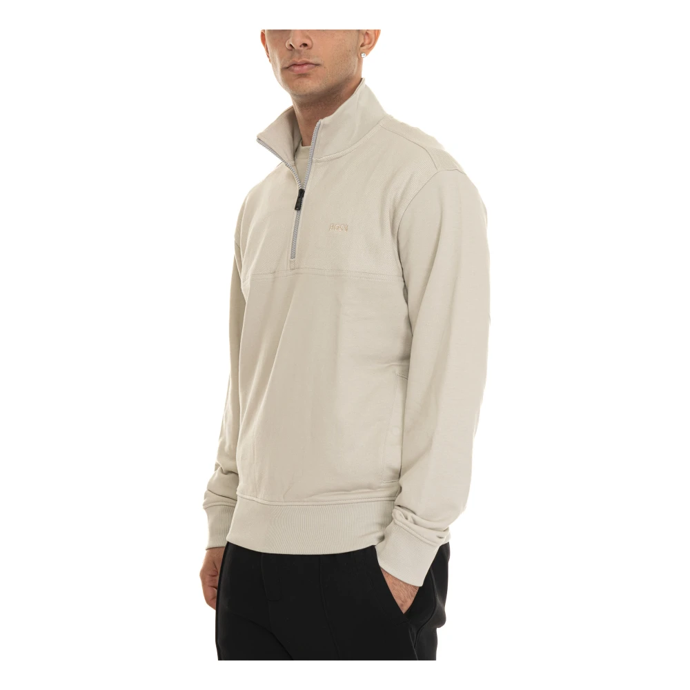 Boss Half Zip Corduroy Sweatshirt met Zakken Beige Heren