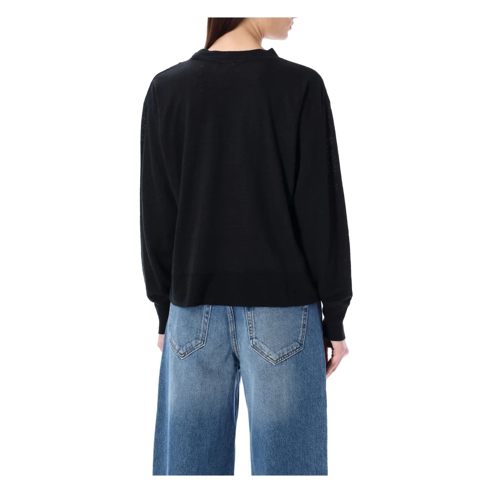 Isabel Marant Étoile Zwarte Linnen T-shirt met Zilveren Print Black Dames