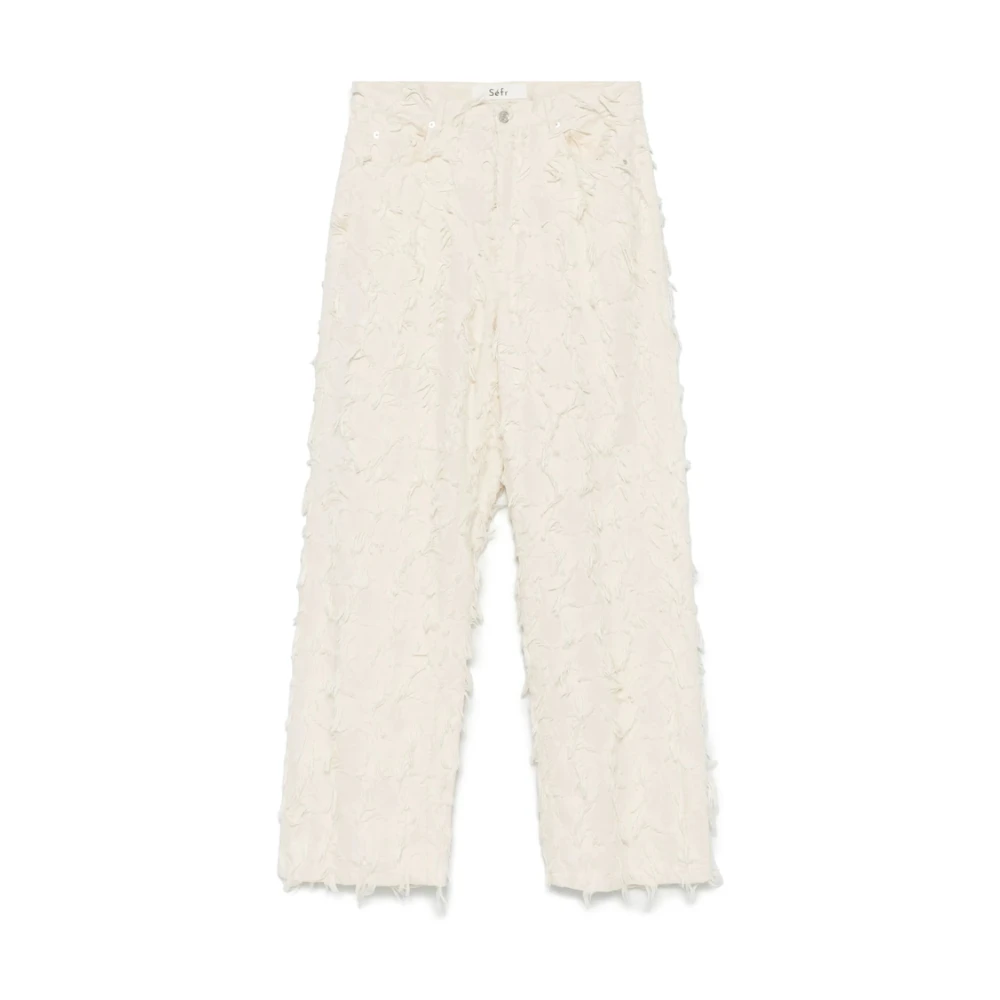 Séfr Men's Beige Wide Trousers, W31, Ecru Front Button Jeans Classic Five Pockets