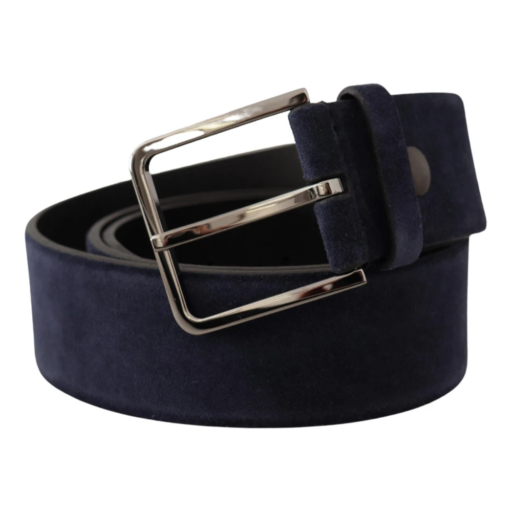 Dolce & Gabbana Marine Elegant Fluweel Leren Riem Blue Heren