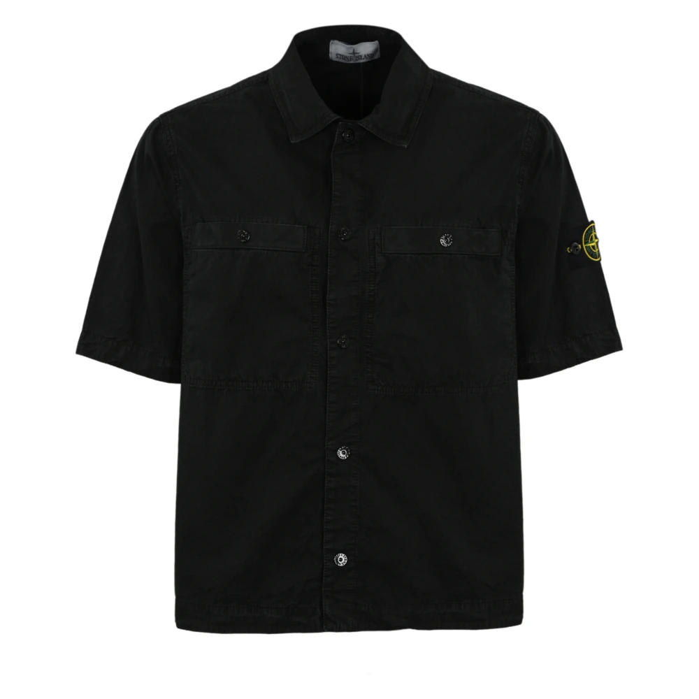 Stone Island Zwarte Katoenen Overshirt Korte Mouw Black Heren
