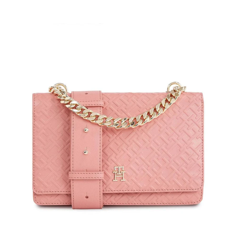 Tommy Hilfiger Pink Cross Body Bags, Female, One Size, Monochrome Shoulder Bag With Th Monogram