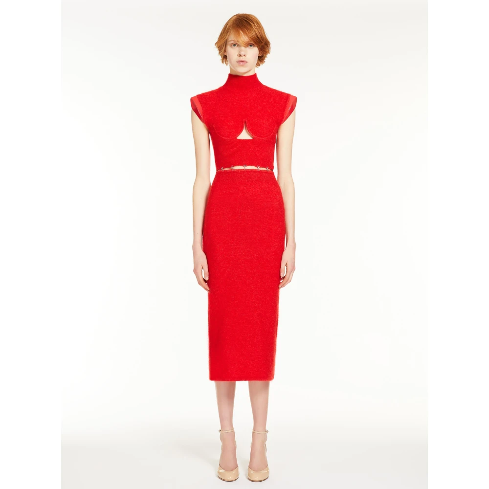 SPORTMAX Chique Midi Jurk met Metallic Clips Red Dames