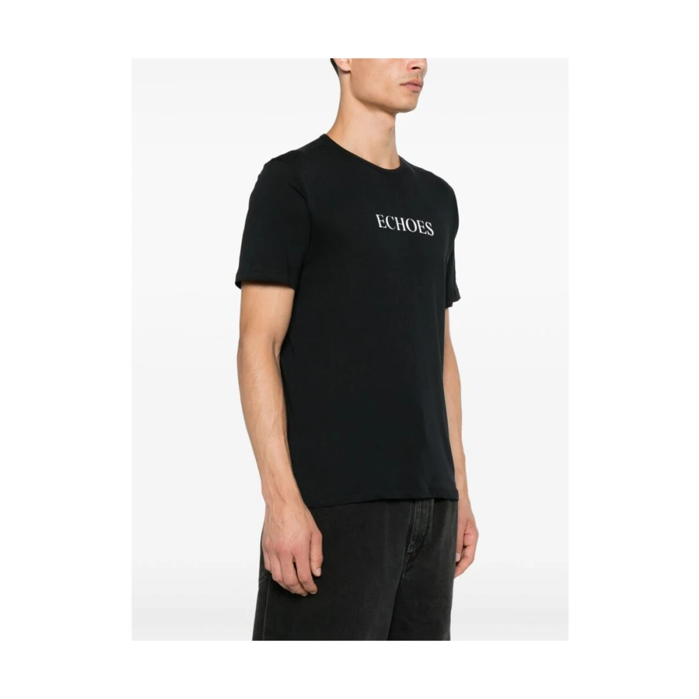 Ann Demeulemeester Zwart Echoes Print Crew Neck T-shirt Black Heren