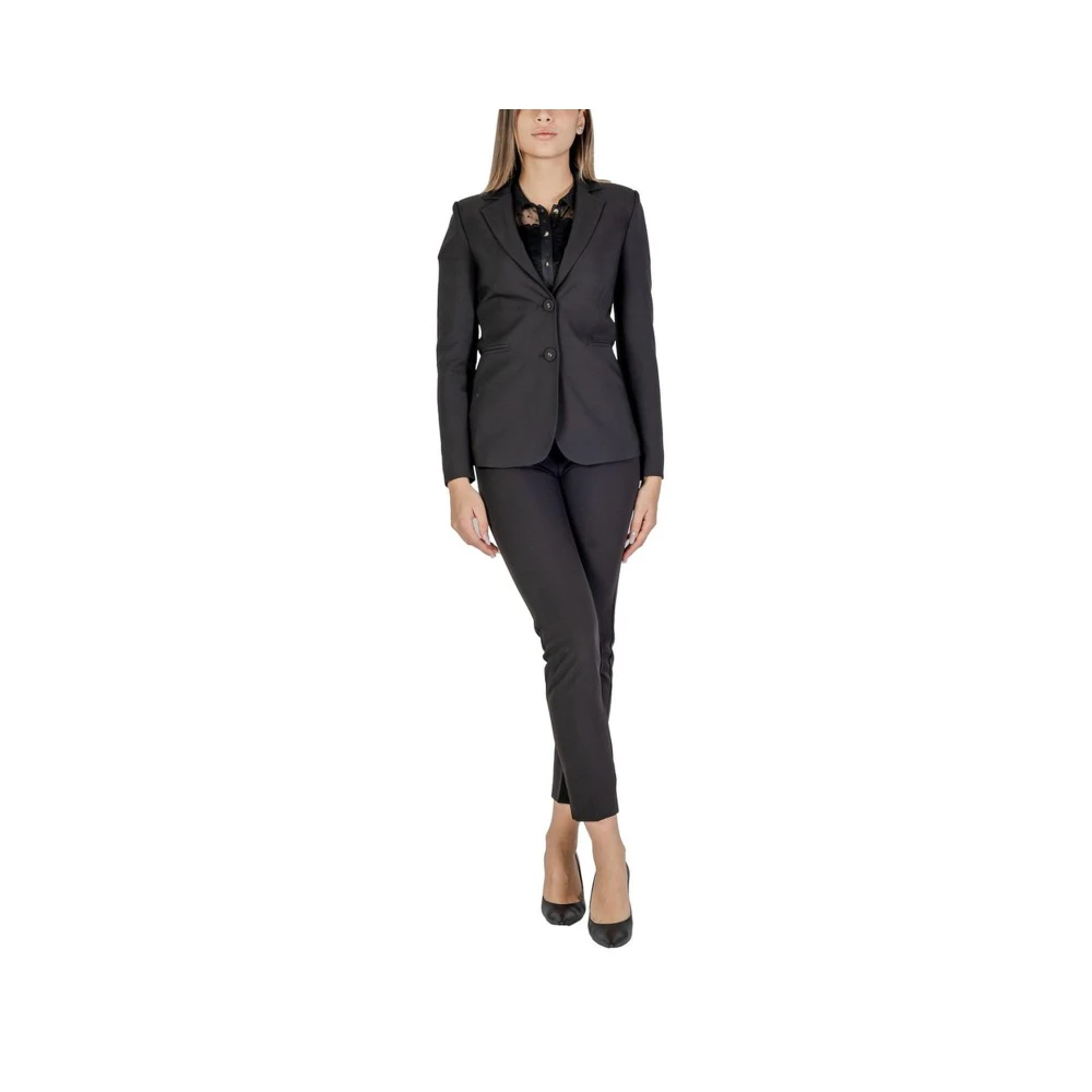 Sandro Ferrone Zwarte Polyester Elastaan Blazer Black Dames