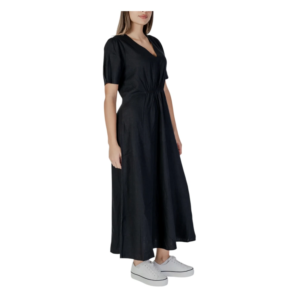 b.Young Linnen Viscose Jurk voor Dames Lente Zomer Black Dames