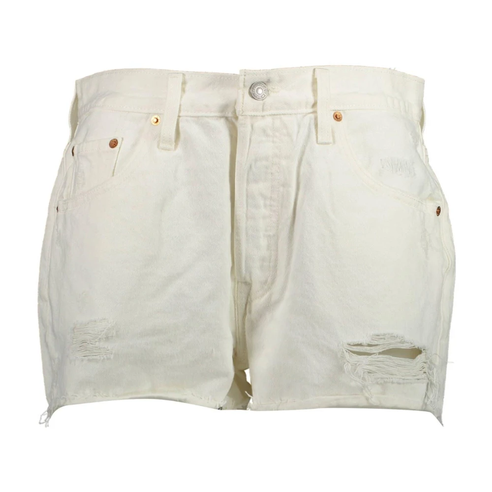 Levis Women's White Levi's, Denim Shorts,, Cotton Jeans With Worn Effect Logo W31