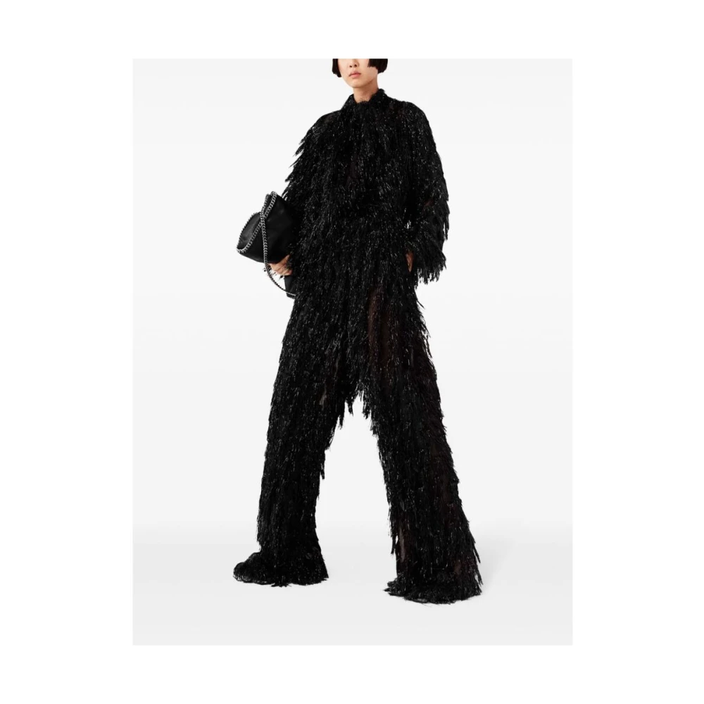 Stella Mccartney Zwarte Glitter Kwast Wijde Pijp Broek Black Dames