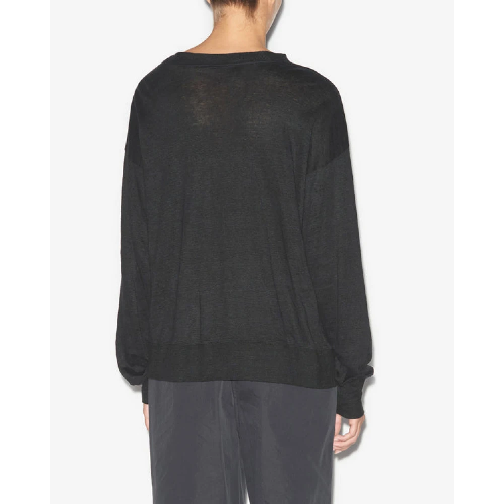 Isabel Marant Étoile Zwarte linnen T-shirt met lange mouwen en logo Black Dames