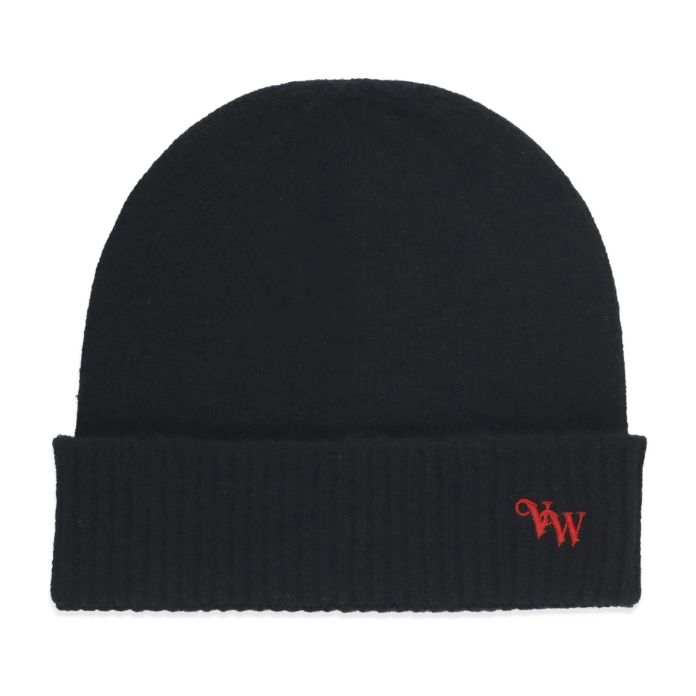 Vivienne Westwood Zwarte Cashmere Beanie met Logo Borduursel Black Dames