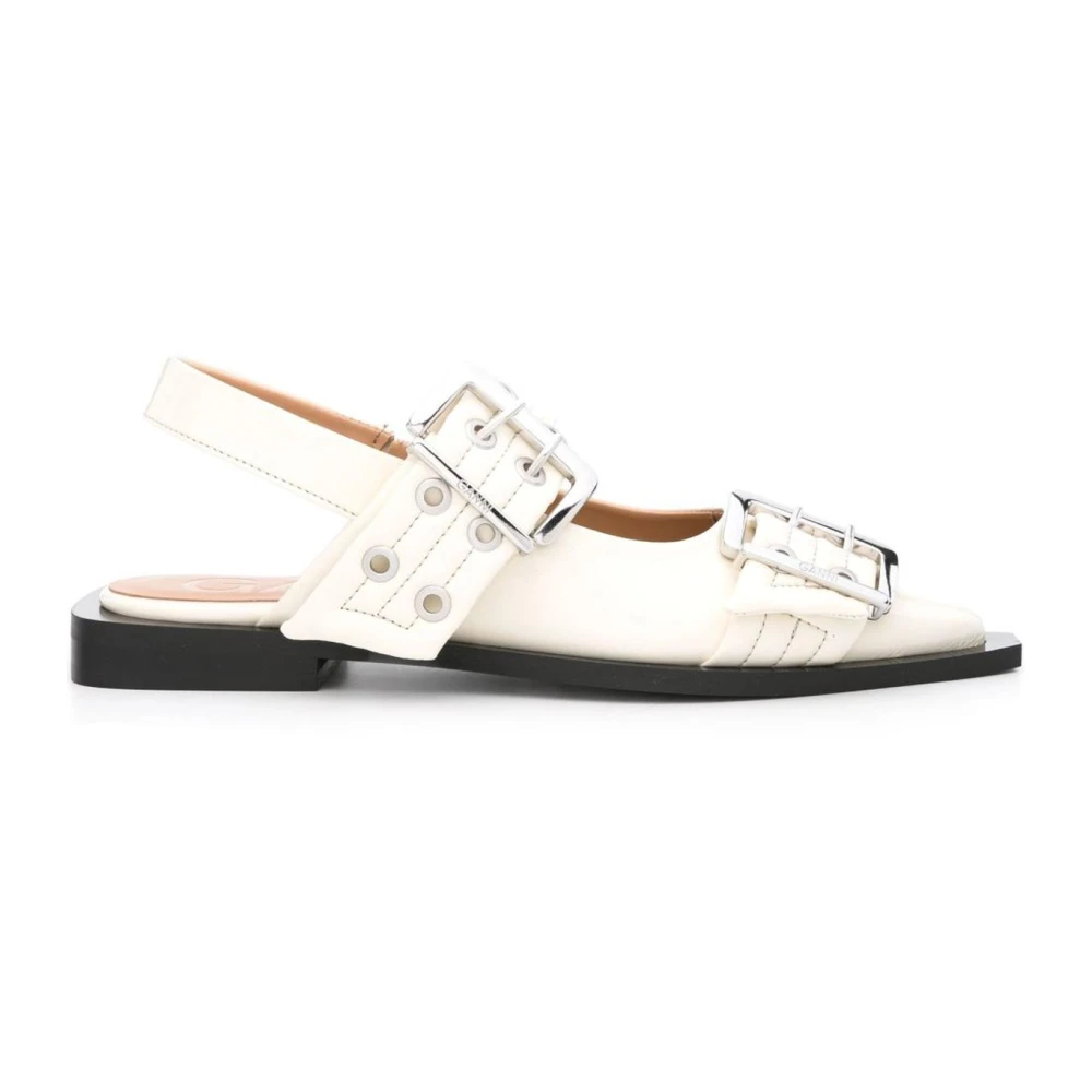 Ganni Women's White Ballerina Shoes, 4 Uk, Feminine Buckle Slingback Sandals