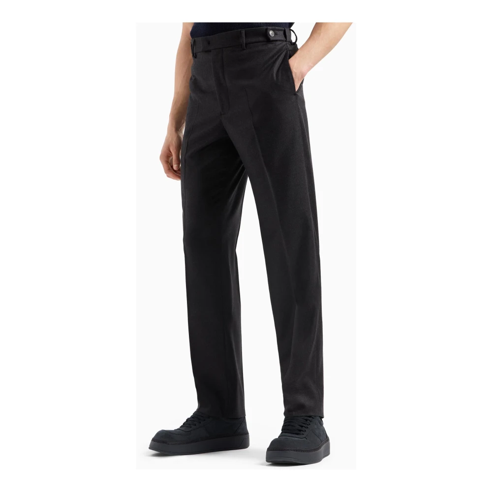 Emporio Armani Flanellen broek met riemdetails Black Heren