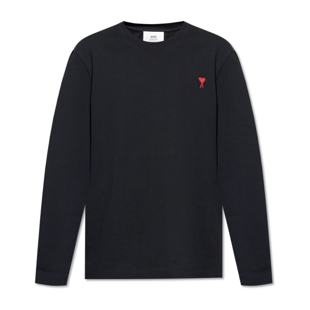 Ami Paris Lange mouwen shirt met logo borduursel Black Heren