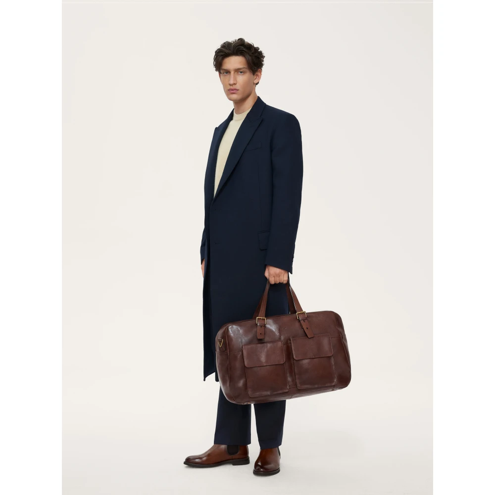 Kazar Elegant Grain Leather Travel Bag Brown Heren