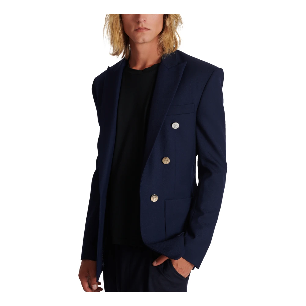 Balmain 6-knoops twill jas Blue Heren