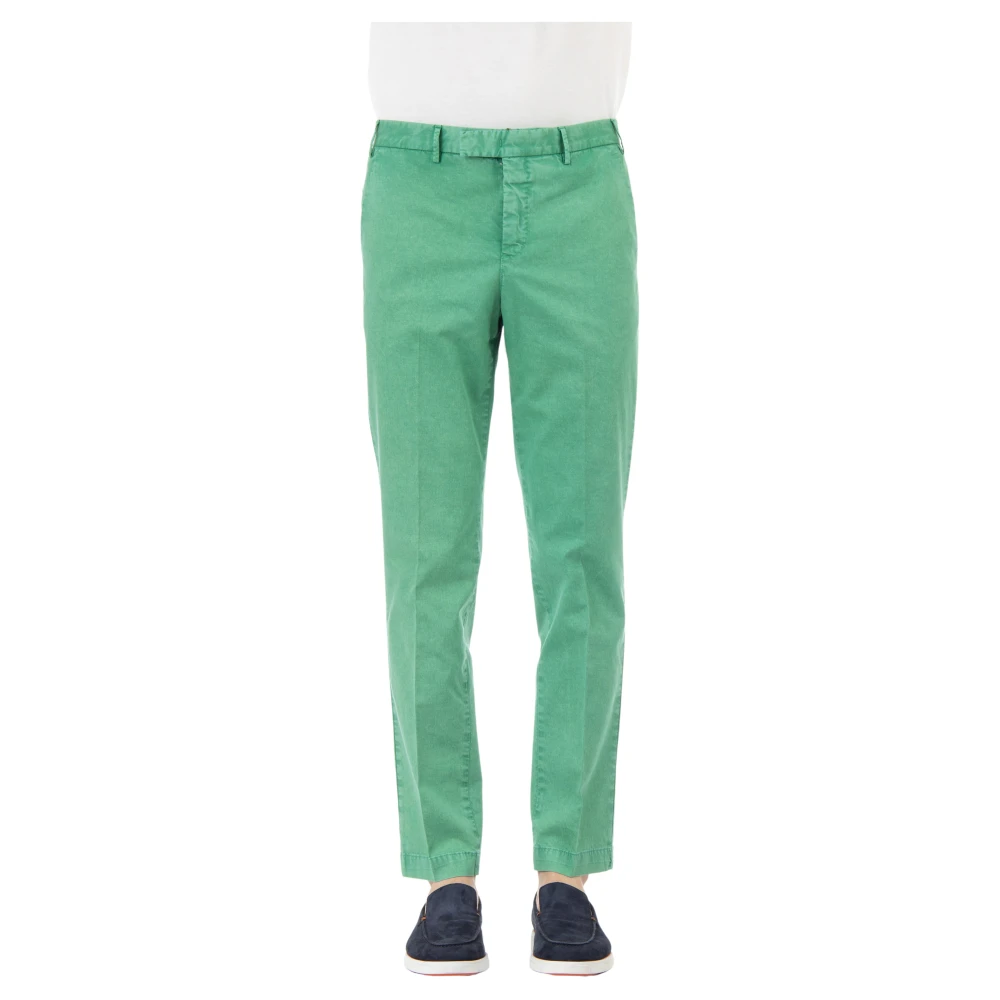 Pt Torino Men's Green Twill Stretch Trousers