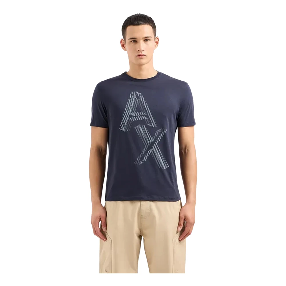 Armani Exchange Blauw Katoen Pima T-shirt met Logo Print Blue Heren