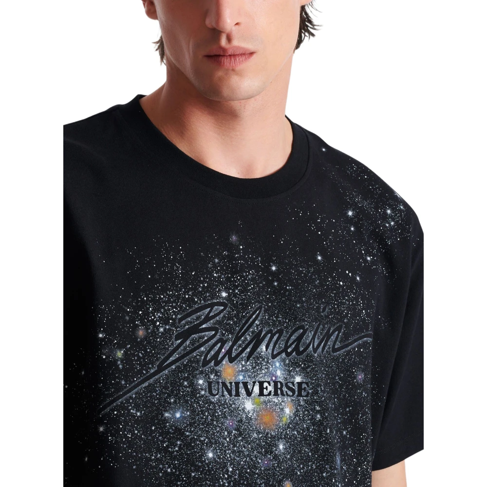 Balmain Gedrukt Univere-logo en teer T-shirt Black Heren