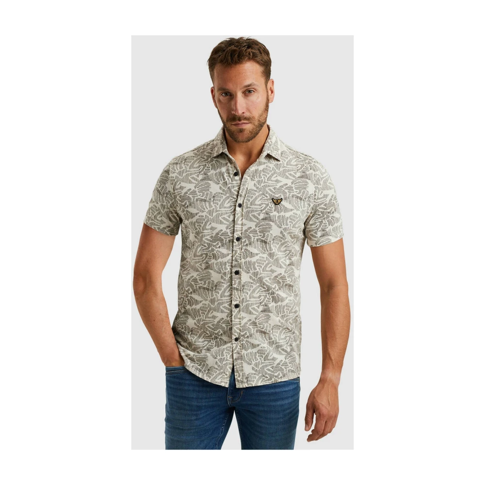 PME Legend Kort overhemd print op jersey Beige Heren