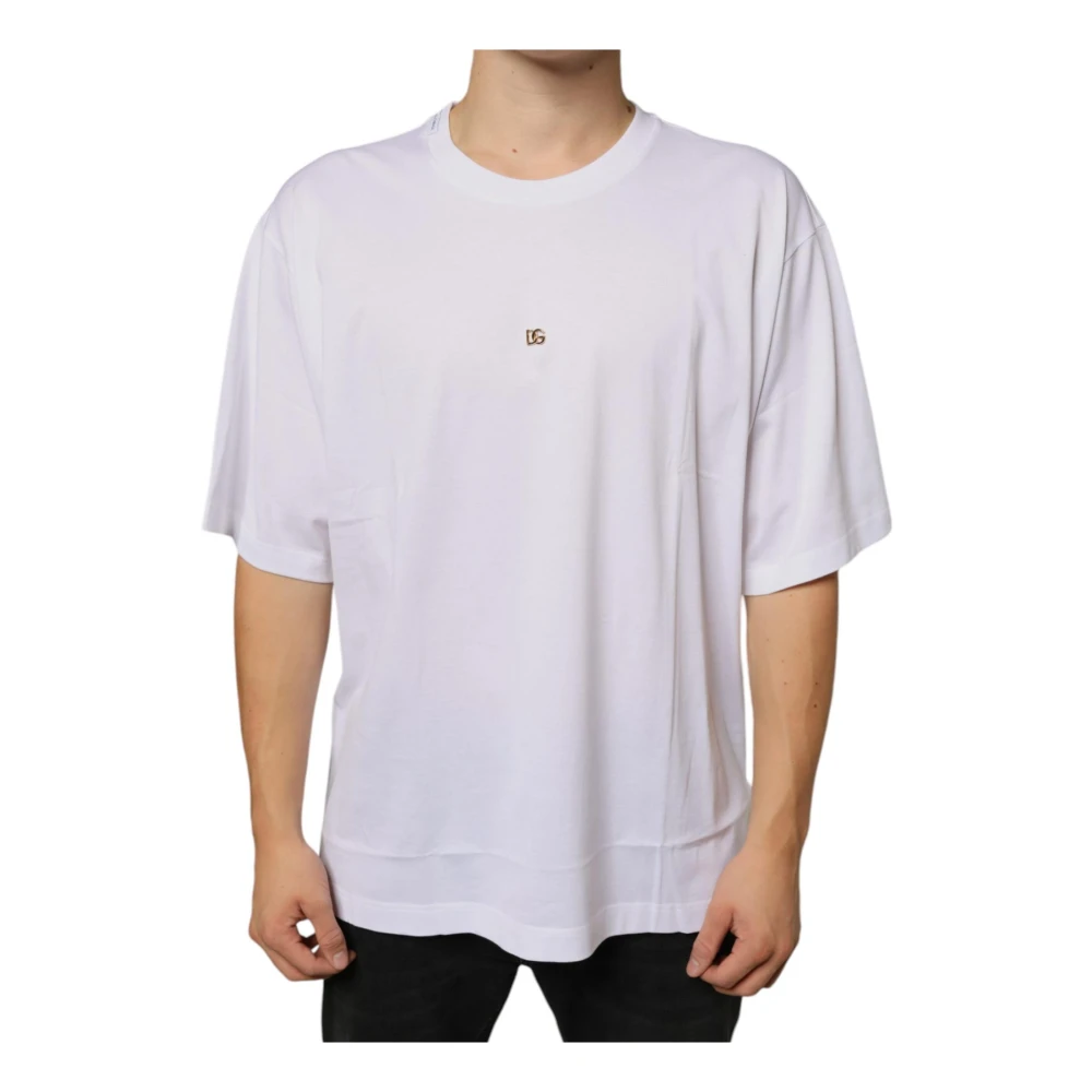 Dolce & Gabbana Men's White T-Shirts, 4XL, Metal Logo Cotton T-Shirt Short Sleeve