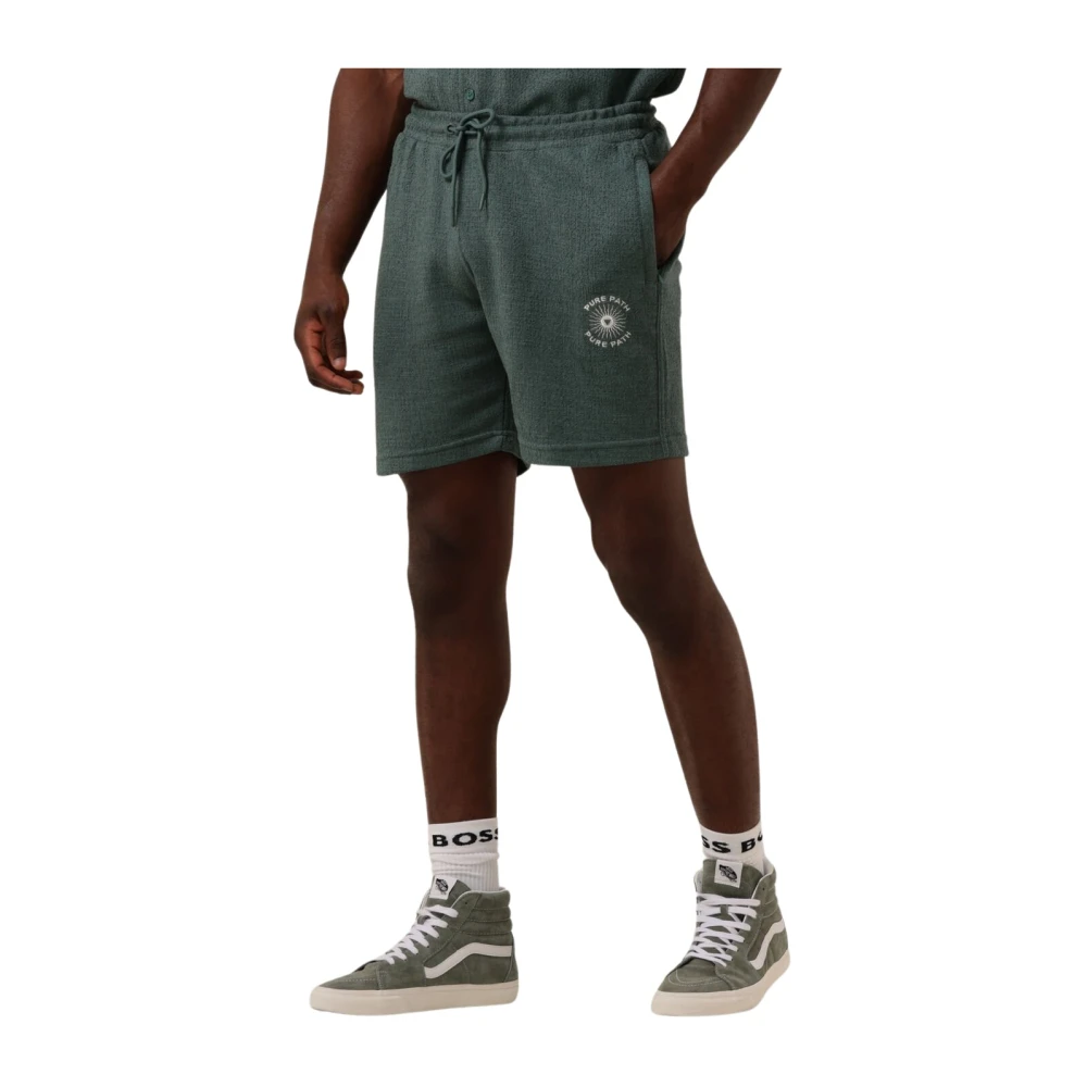 Pure Path Groene zomer shorts met zakken & borduursel Green Heren